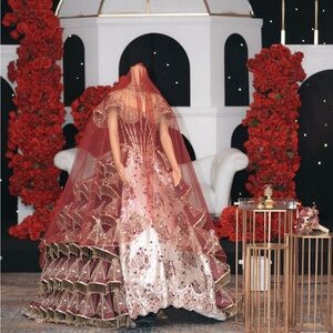 Elegant Red and Gold Embellished Gown